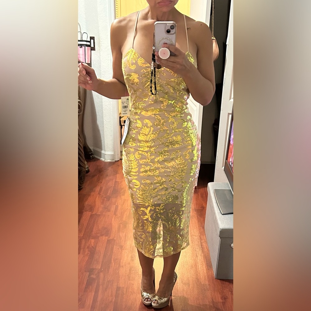Bebe lime sequence midi dress.  New with tags